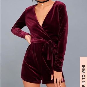 Lulus: Burgundy Velvet LongSleeve Romper